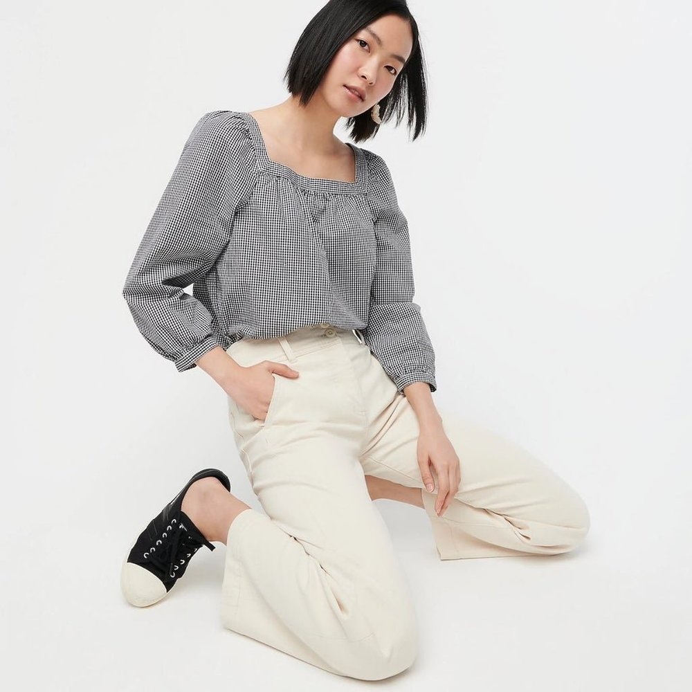 J. Crew Penny Gingham Top Plaid Black